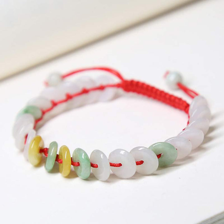 Buddha Stonesラウンド翡翠ラッキーレッドストリング織りブレスレット