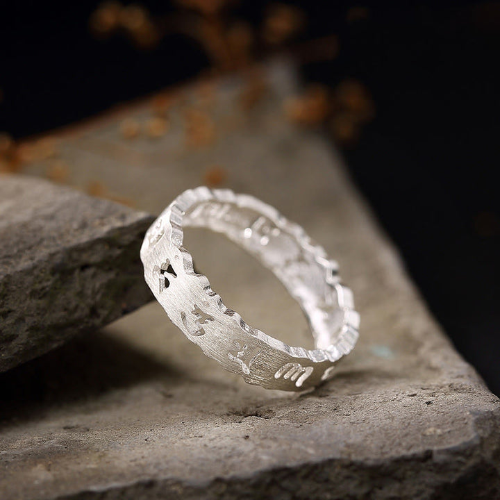 Buddha Stonesチベット 925 スターリングシルバー オム・オーム・マニ・パドメ・フム平和中空リング - image 2