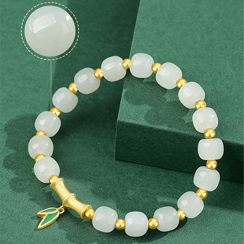Buddha Stones925スターリングシルバー和田白翡翠竹製幸運ブレスレット