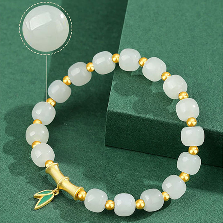 Buddha Stones925スターリングシルバー和田白翡翠竹製幸運ブレスレット