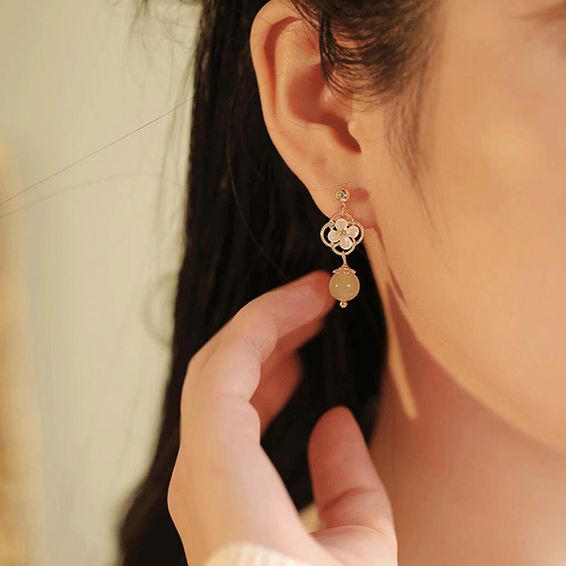 Buddha Stonesシャコガイ 石花 翡翠ビーズ 祝福 ドロップイヤリング