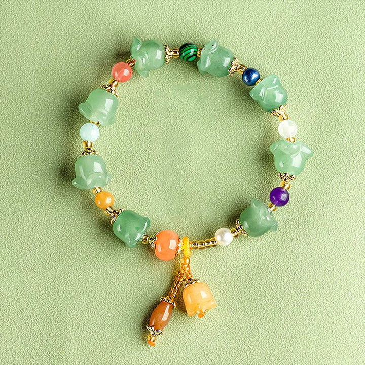 Buddha Stonesグリーンアベンチュリン マグノリアフラワー 幸運ブレスレット