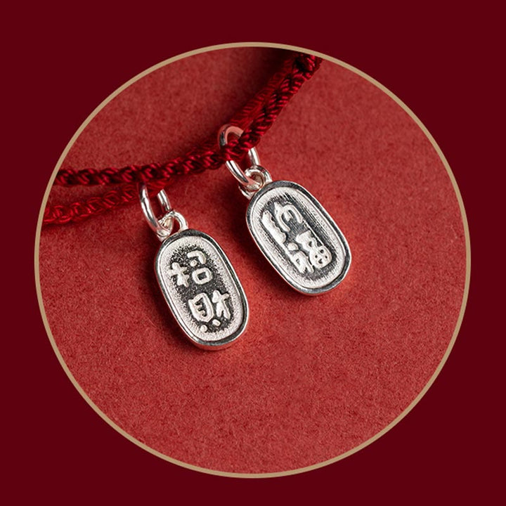 Buddha Stones925 スターリングシルバー 幸運 幸運 平和 喜び 蓮 平和バックル レッドストリングブレスレット