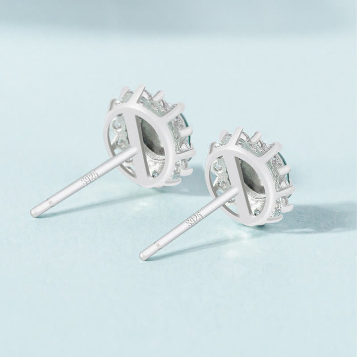 Buddha Stones925スターリングシルバー ラウンド翡翠 幸運の豊かさ スタッドピアス