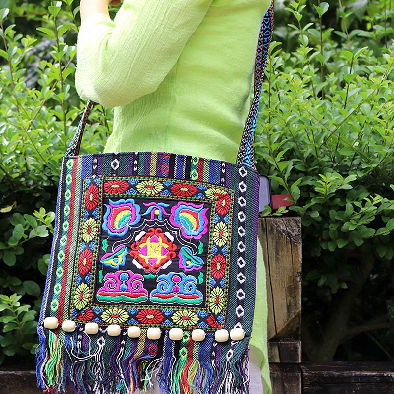 Buddha Stonesチベットのハンドメイド刺繍カメリアキャンバスショルダーバッグクロスボディバッグ