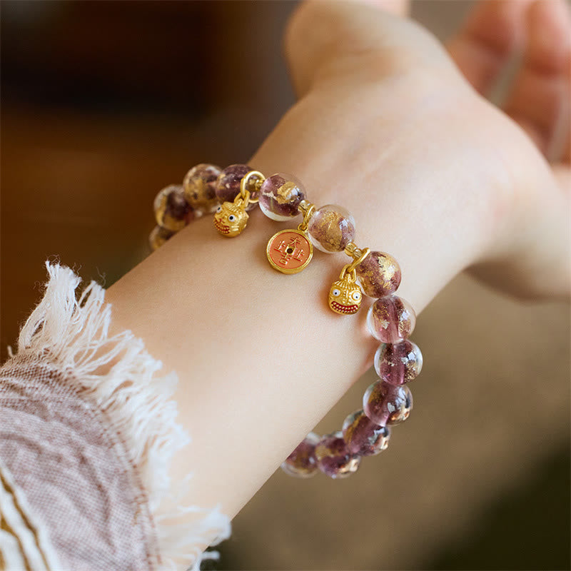 Buddha Stones金呑み獣 銅貨 幸運のお守り 琉璃ガラスビーズ 幸運ブレスレット