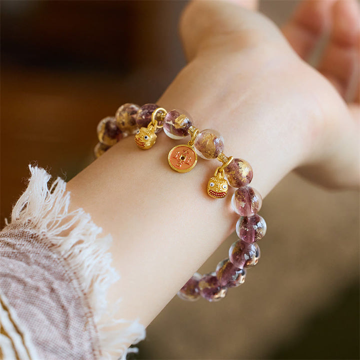 Buddha Stones金呑み獣 銅貨 幸運のお守り 琉璃ガラスビーズ 幸運ブレスレット