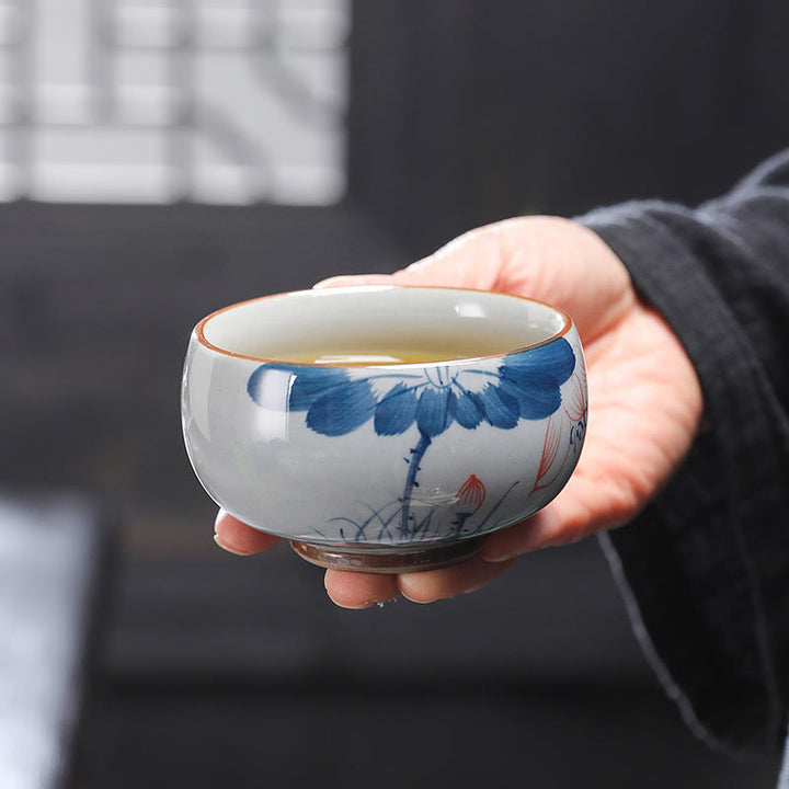 Buddha Stones、蓮の花の葉、竹製陶器のティーカップ、カンフーティーカップ