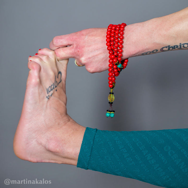 Buddha Stones チベットMala レッドターコイズの幸運 ネックレス＆ブレスレット