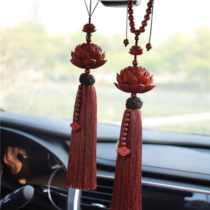 Buddha Stonesチベット小葉紅白檀蓮華 幸運の守護 タッセル飾り