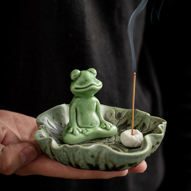 Buddha Stones葉 瞑想 カエル柄 癒し 陶器 香炉 装飾