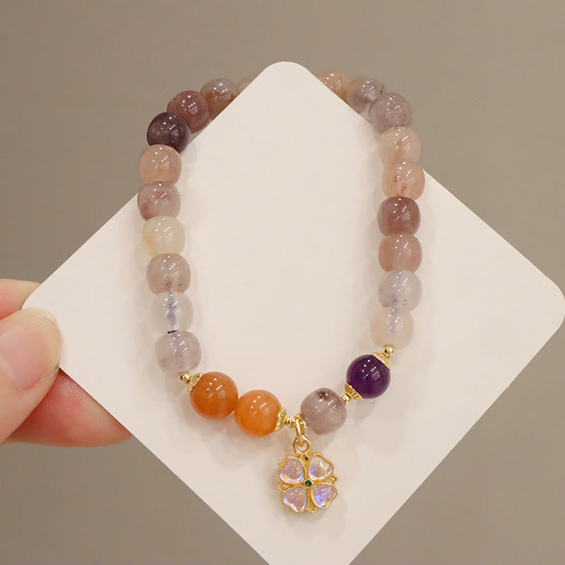 Buddha Stones天然紫金シルク翡翠バイオレットフラワービーズチャーム富のブレスレット