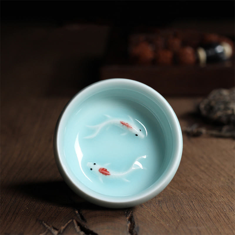 Buddha Stonesカラフルな鯉の陶器ティーカップ カンフーティーカップボウル