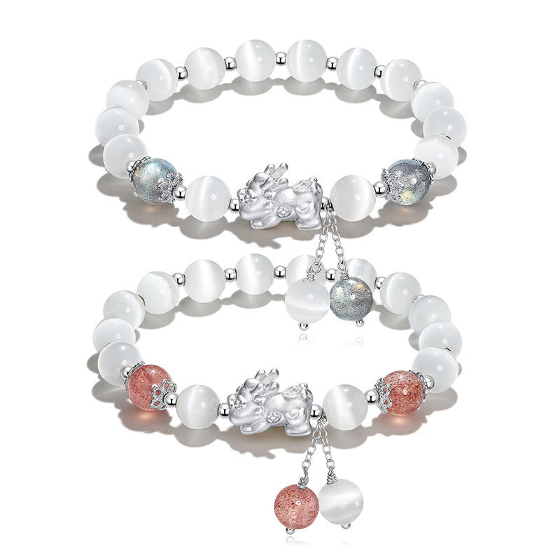Buddha Stones天然キャッツアイ ムーンストーン ストロベリークォーツ 貔貅サポートブレスレット