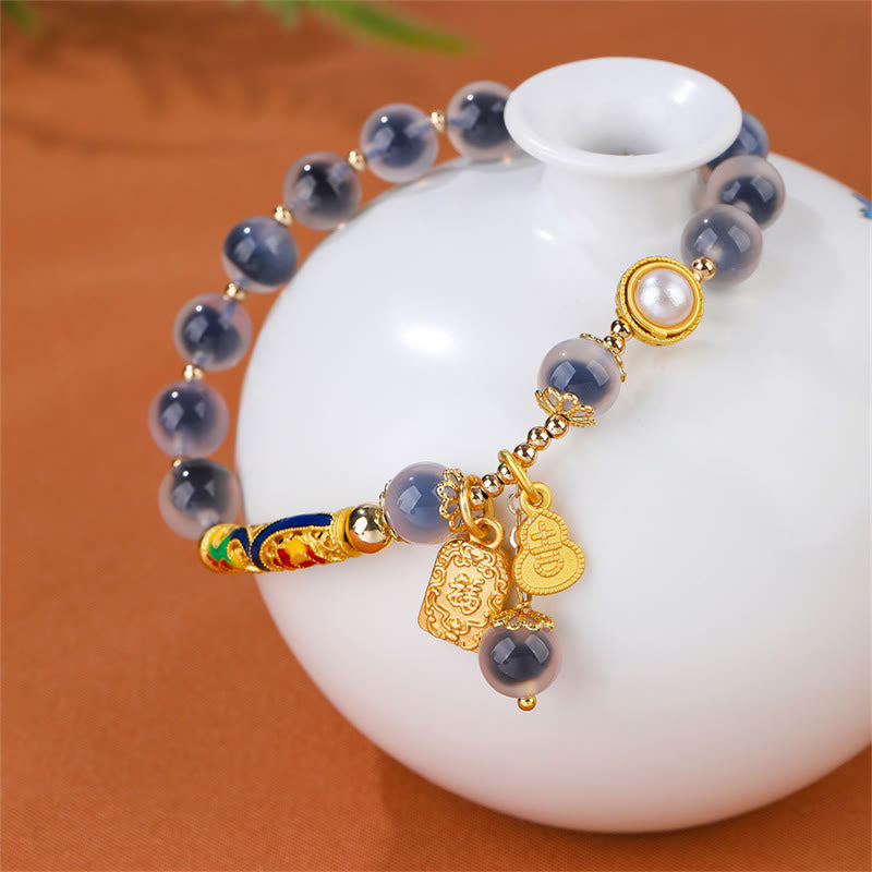 Buddha Stones天然ブルーキャンディアゲートお守りパワーブレスレット