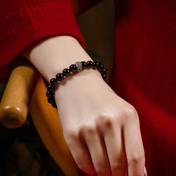 十二支誕生仏925スターリングシルバーブラックオブシディアンムーンストーン強さブレスレット - image 2