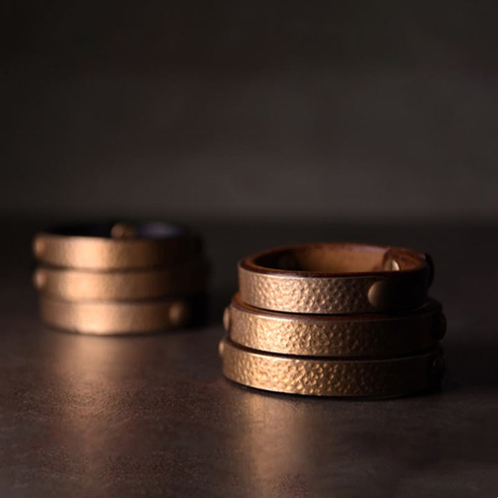 Buddha Stonesヴィンテージ ハンドメイド テクスチャ 銅 真鍮 レザー開運財運ブレスレットバングル