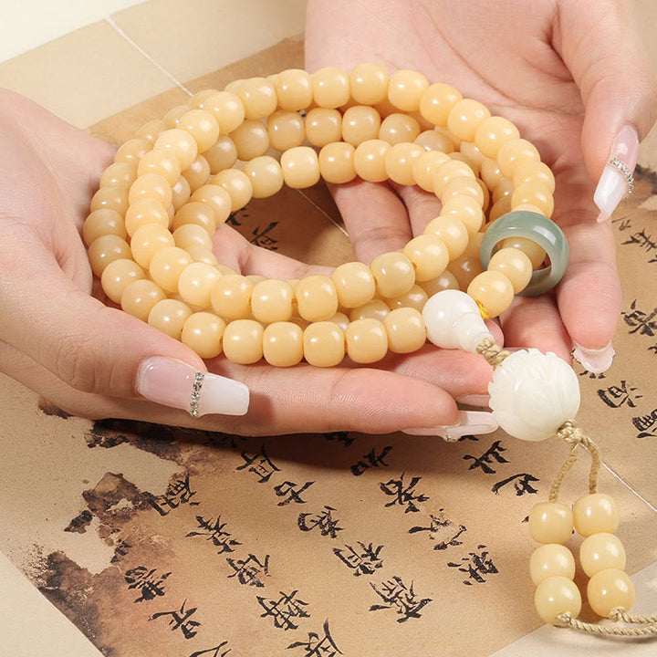 Buddha Stones天然菩提樹の実 蓮の花珠 平和と調和のチャームブレスレット