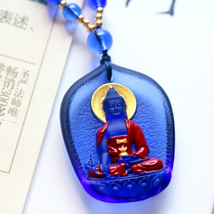 Buddha Stonesチベット薬師如来 劉備 水晶 慈悲のネックレス ペンダント - 青い薬師如来 - image 5
