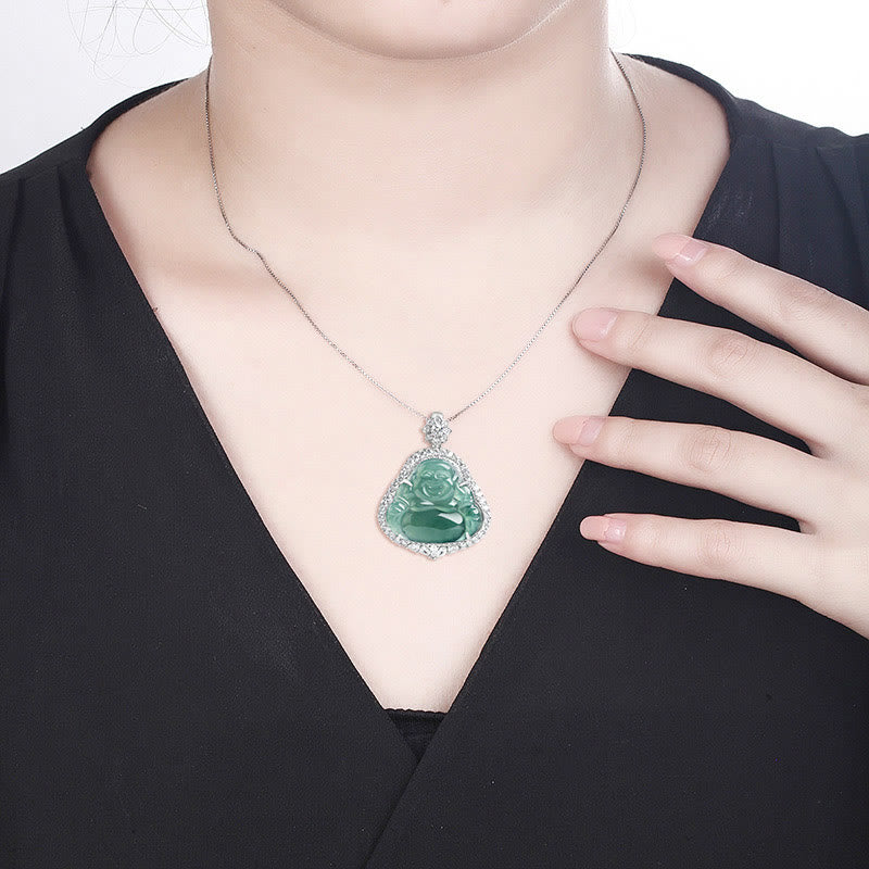 Buddha Stones925スターリングシルバー 笑う仏陀 天然翡翠 幸運の豊かさ チェーンネックレスペンダント - image 8