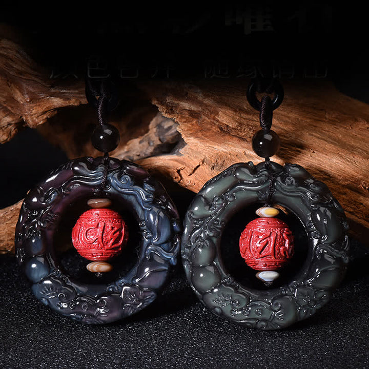 Buddha Stones風水天然レインボーオブシディアン貔貅辰砂ヒーリングネックレスペンダント - image 7