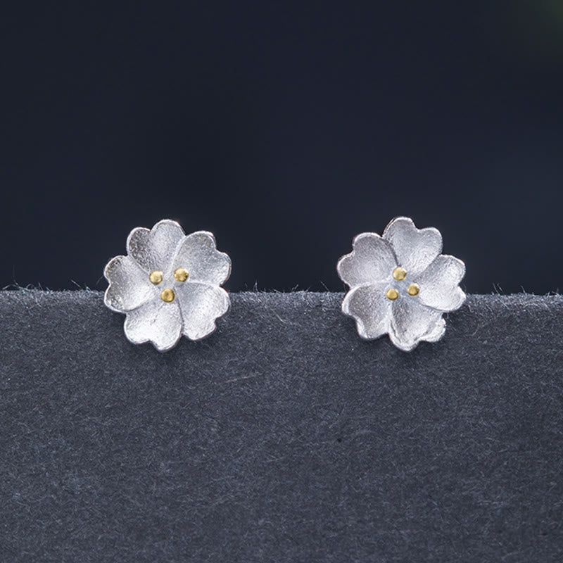 Buddha Stones925スターリングシルバー 桜 フローラル カーム スタッドピアス