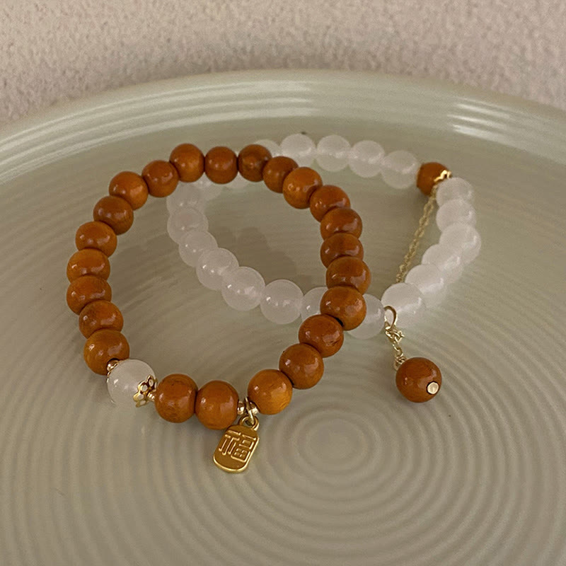 Buddha Stones白檀 キャッツアイ 福 キャラクター チャーム 守護 ブレスレット