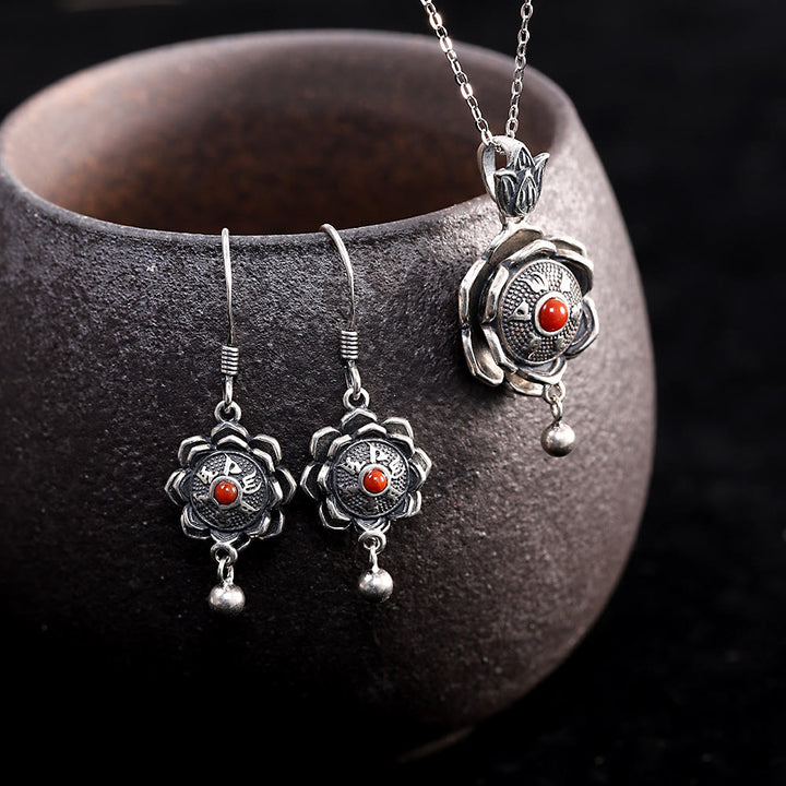 Buddha Stones925スターリングシルバーオーム・マニ・パドメ・フムフム ロータスピースネックレス ペンダント イヤリング - image 5