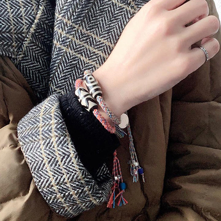 チベット産925スターリングシルバー製 オム・Om Mani Padme Humハンドメイド ジビーズプロテクション編みブレスレット