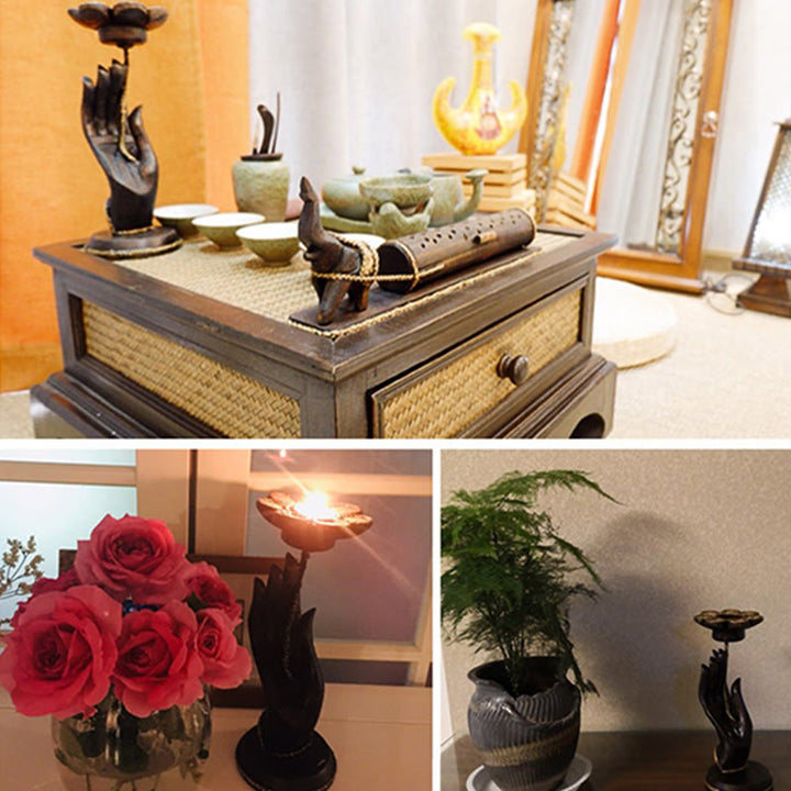 Buddha Stonesの手模様の木製キャンドルスティックホームキャンドルホルダー装飾
