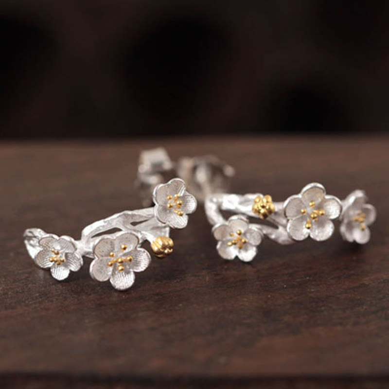 Buddha Stones925スターリングシルバー 梅の花 フローラルブレッシングイヤリング