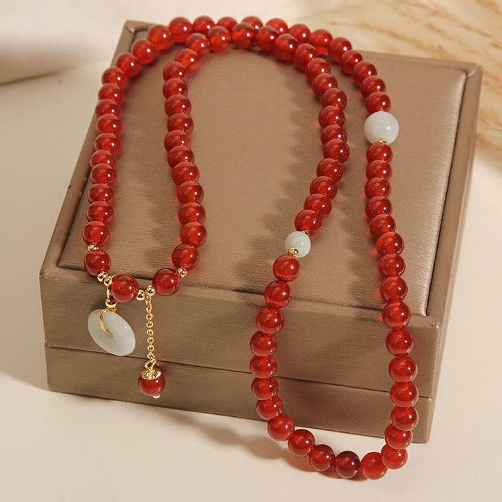 Buddha Stones天然赤瑪瑙翡翠 平和バックル 落ち着いたトリプルラップブレスレット