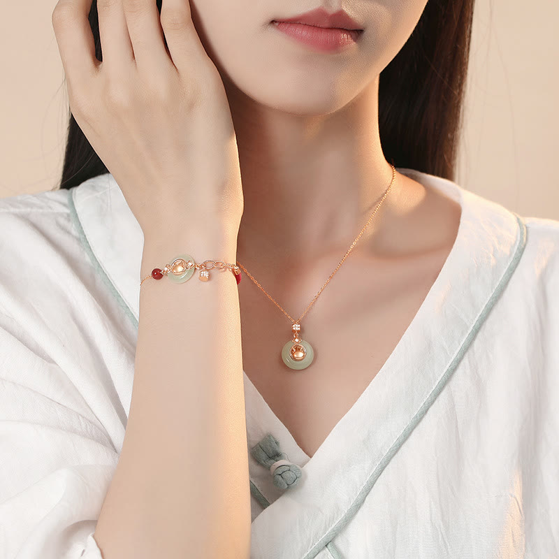 Buddha Stones925スターリングシルバー 龍年 天然和田翡翠 ジルコン 平和バックル 保護ブレスレット ネックレス ペンダント