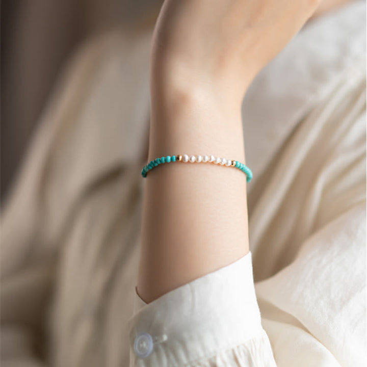 Buddha Stones 925スターリングシルバー 天然ターコイズパールビーズブレスレット