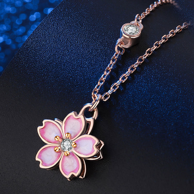 Buddha Stones925スターリングシルバー 桜の花 回転式保護ネックレスペンダント