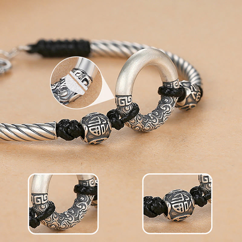 Buddha Stones999 スターリングシルバー 福文字 平和バックル 銅貨 縁起の良い雲 幸運のブレスレット