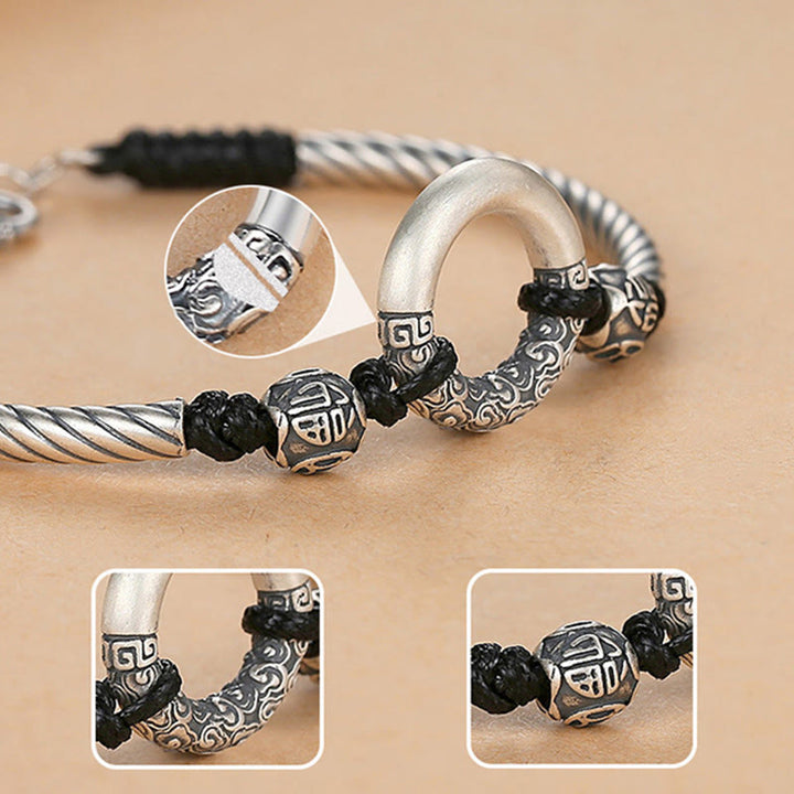 Buddha Stones999 スターリングシルバー 福文字 平和バックル 銅貨 縁起の良い雲 幸運のブレスレット