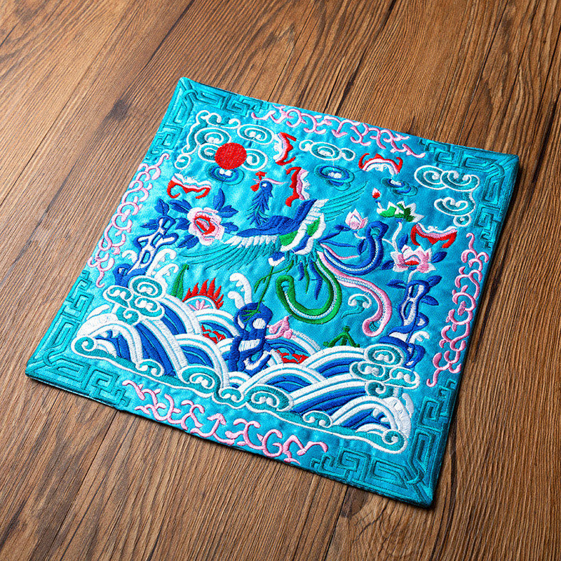 Buddha Stones鳳凰龍 麒麟刺繍 カップマットパッド ティーカップコースター カンフーティーマット