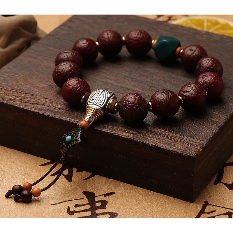 Buddha Stonesチベット菩提樹 シードアゲート ビーズ 幸運 富 タッセルチャーム リストMala