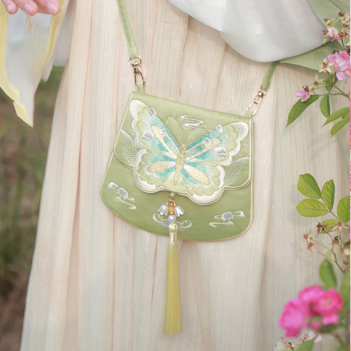Buddha Stonesと幸運の刺繍、蓮と鯉とウサギの花の漢服バッグ、斜め掛けバッグ、ショルダーバッグ