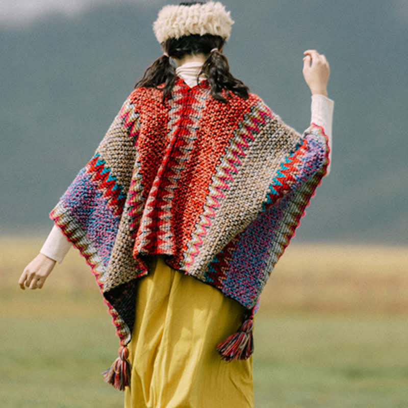 Buddha Stonesチベットショール 編み物 暖かいマント チベットタッセルスカーフ - image 2