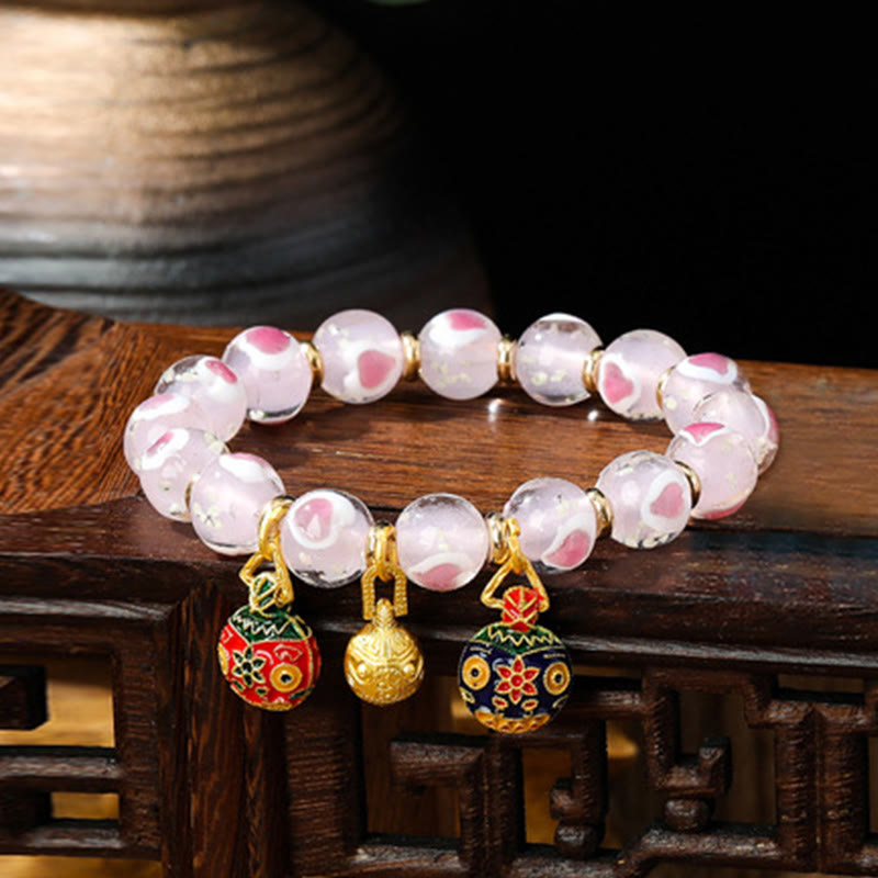 Buddha Stones金 呑み込み獣 ファミリー ピンク ラブハート 光る 蛍光 Liuli ガラス ビーズ ブレスレット