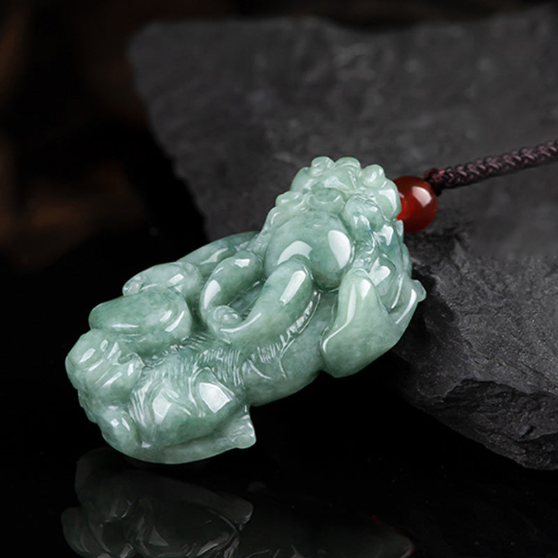 Buddha Stones翡翠貔貅富幸運紐ネックレスペンダント - image 6