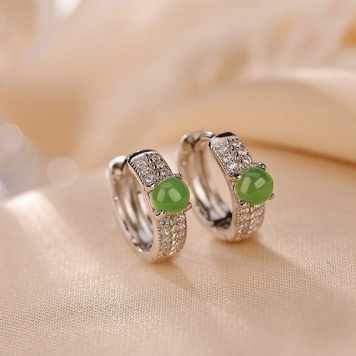 Buddha Stones925スターリングシルバー ラウンド シアン ジェイド サクセス スタッドピアス