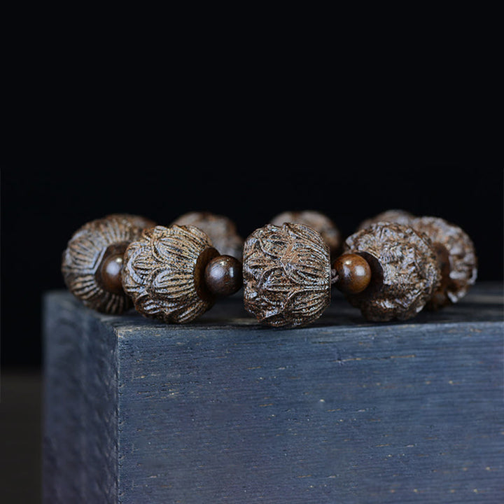 Buddha Stones黒檀十八羅漢 蓮華龍 彫刻 バランスブレスレット