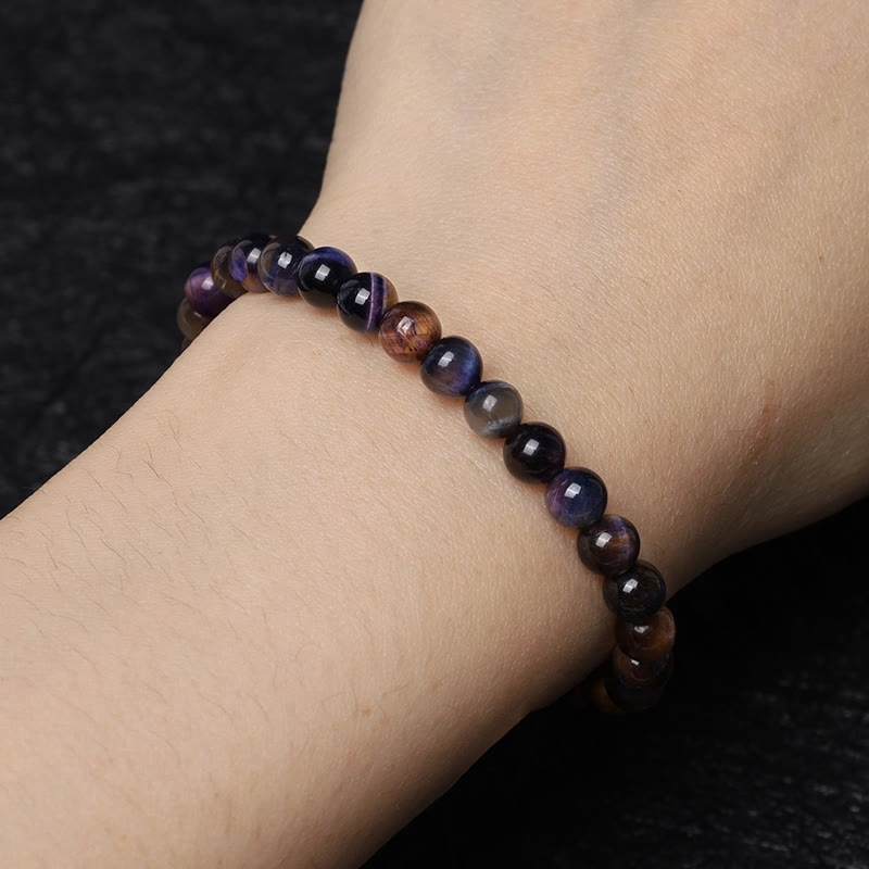 Buddha Stones天然パープルタイガーアイ保護力ブレスレット