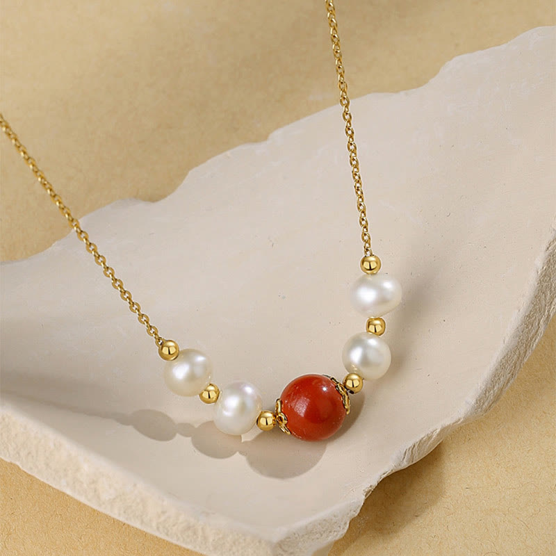 Buddha Stones925スターリングシルバー パール シナバー シンセリティヒーリングビーズチェーンネックレスペンダント