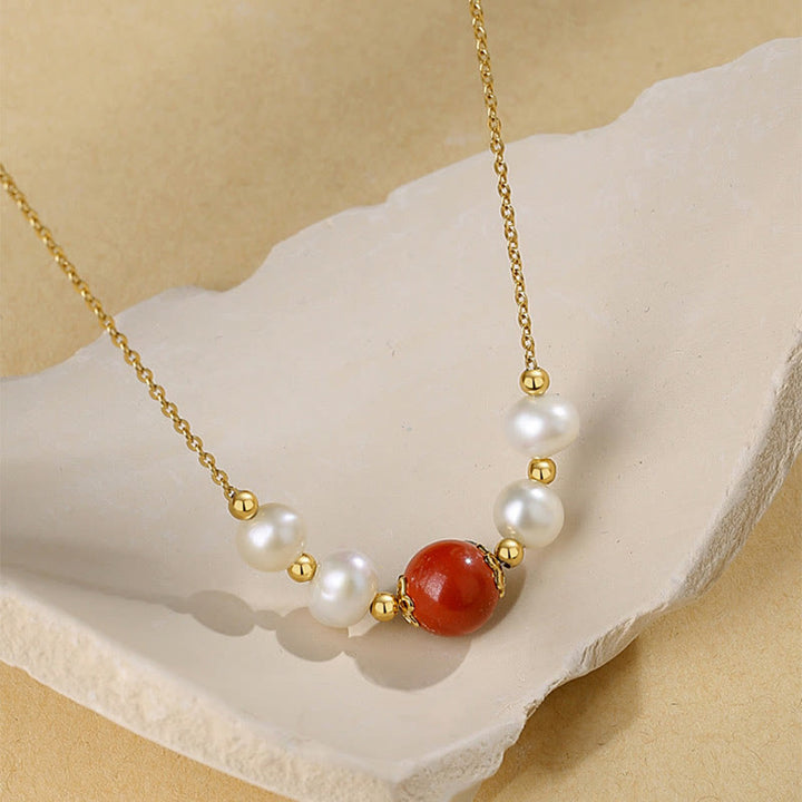 Buddha Stones925スターリングシルバー パール シナバー シンセリティヒーリングビーズチェーンネックレスペンダント