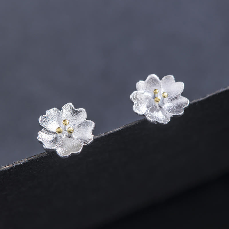 Buddha Stones925スターリングシルバー 桜 フローラル カーム スタッドピアス