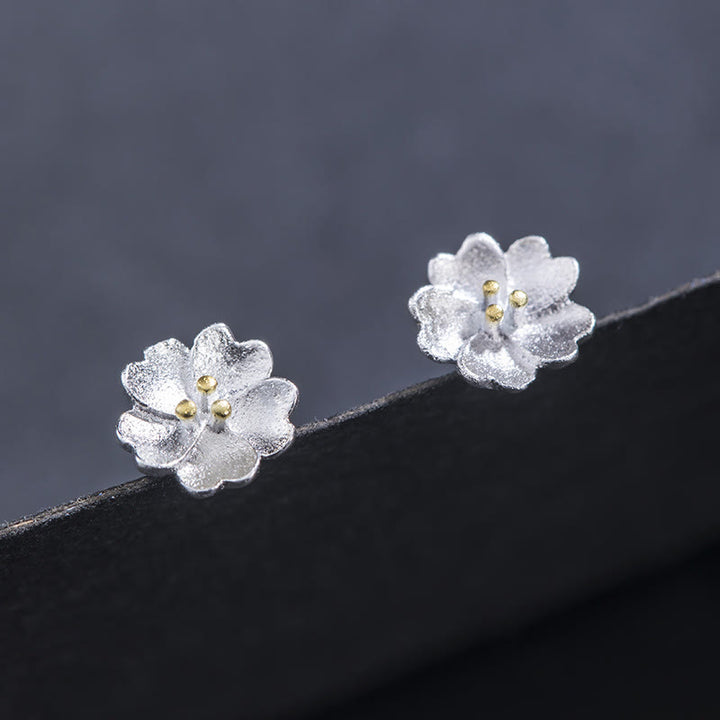 Buddha Stones925スターリングシルバー 桜 フローラル カーム スタッドピアス